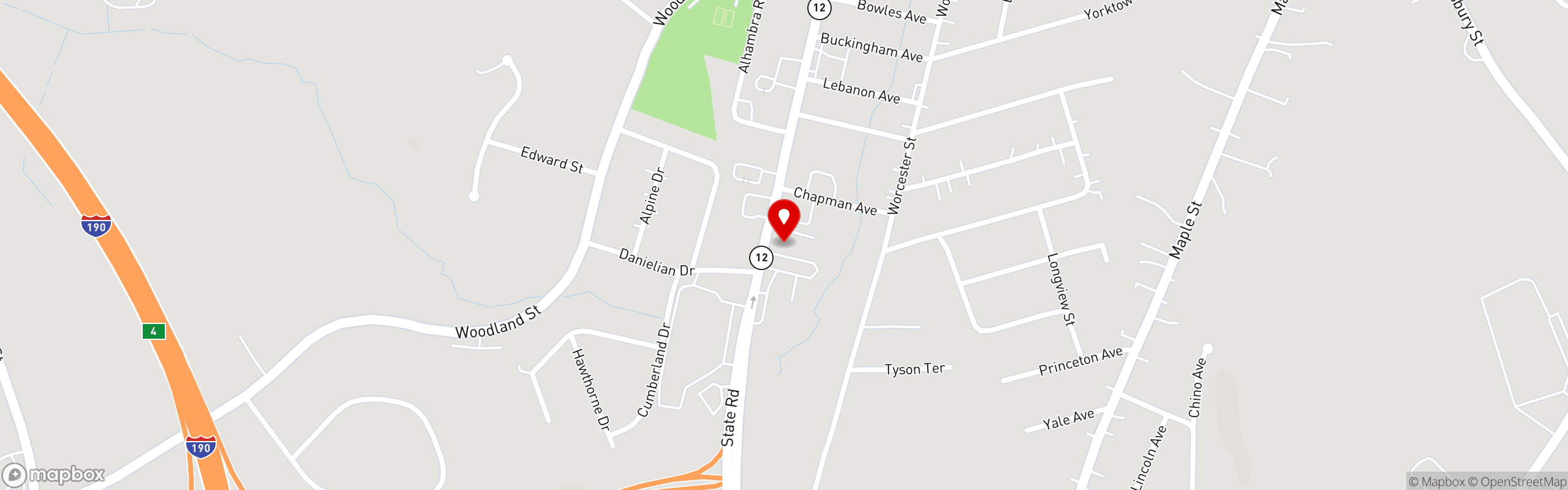 Street map pinning Oli's Eatery in West Boylston