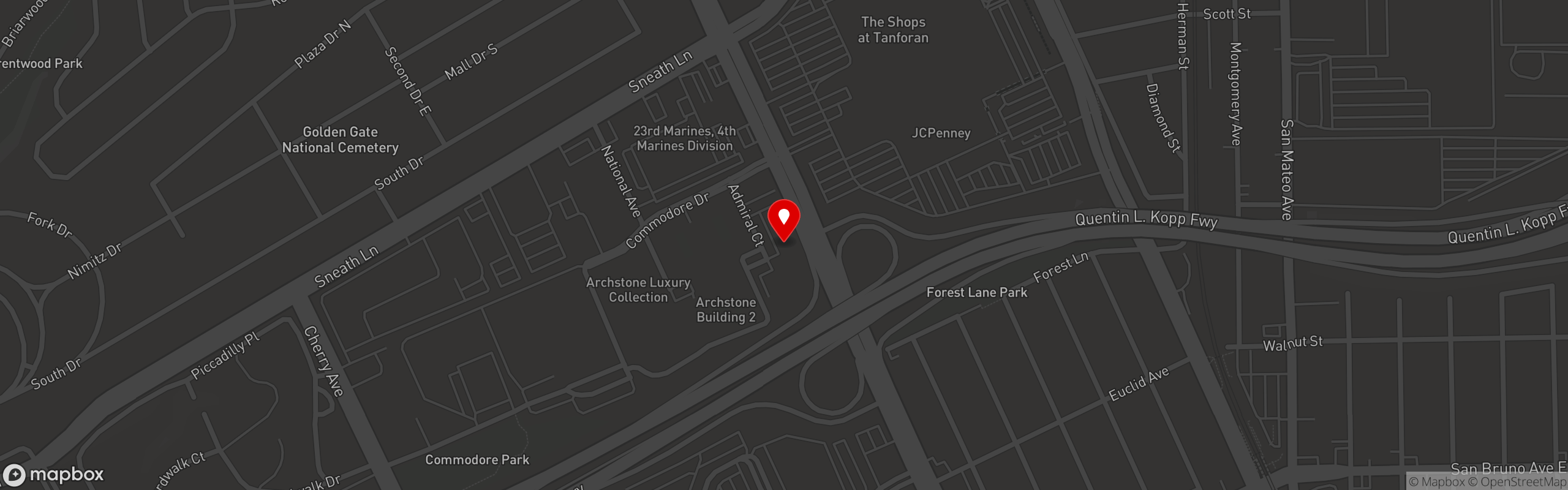 Street map pinning Jack's Restaurant & Bar in San Bruno