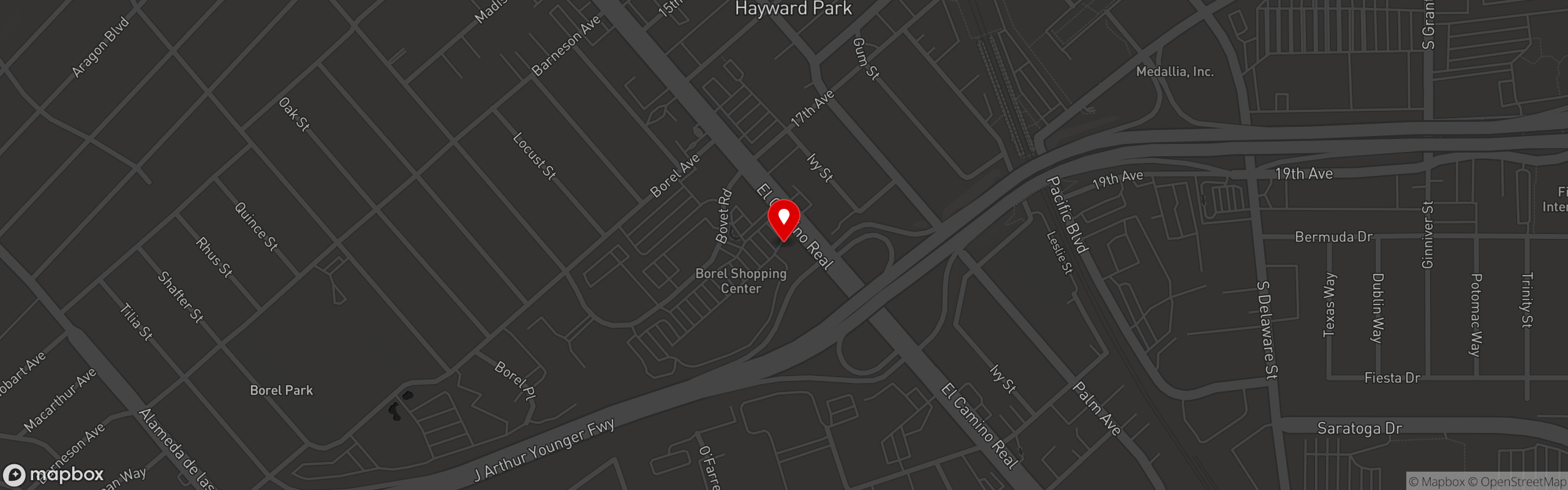 Street map pinning Jack's Restaurant & Bar in San Mateo