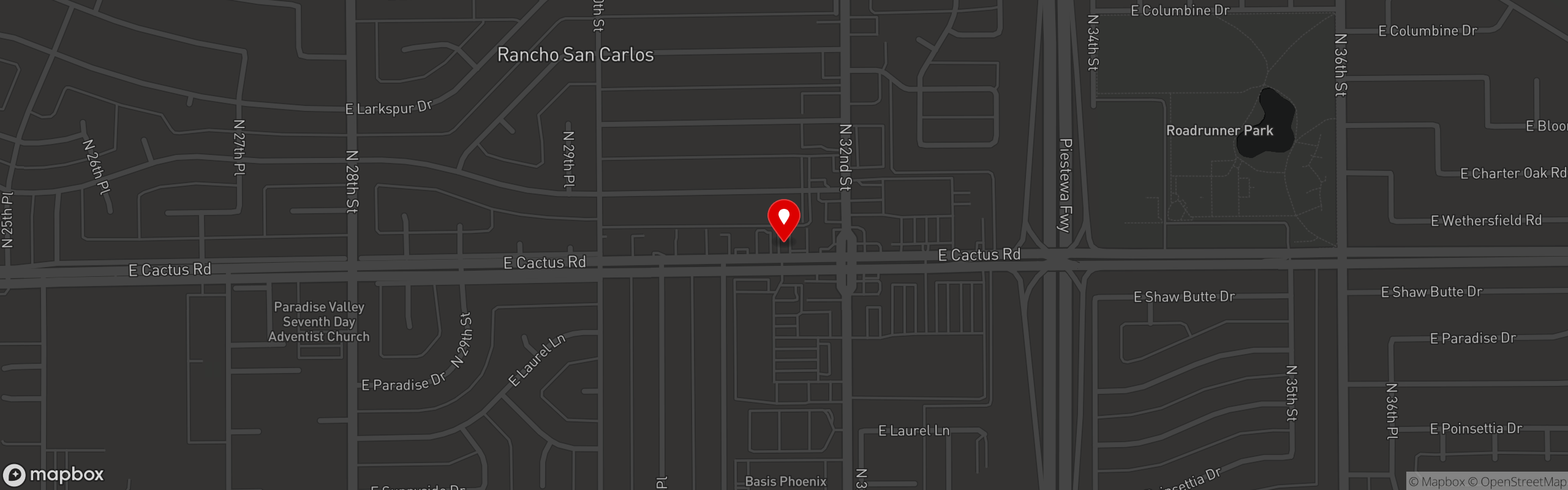 Street map pinning Streets of New York in Phoenix - 32nd St & Cactus Rd