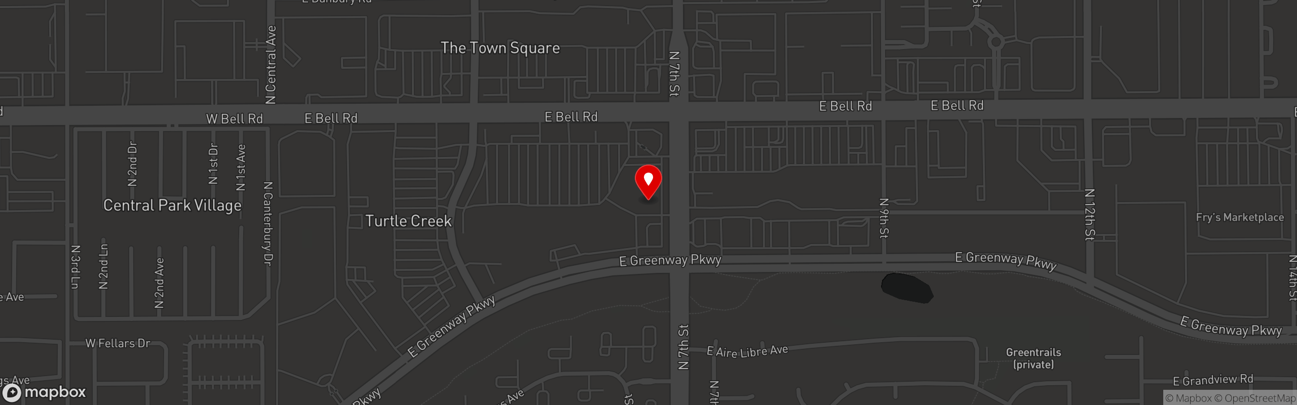 Street map pinning Streets of New York in Phoenix - 7th St & Greenway Pkwy