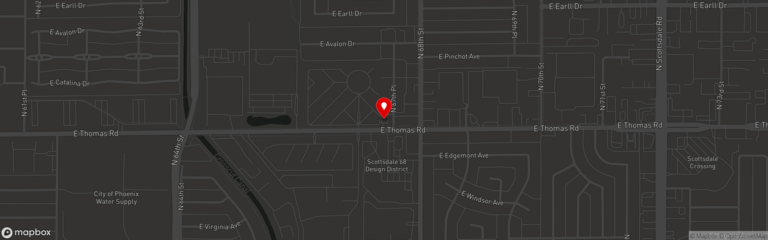 Street map pinning Streets of New York in Scottsdale - 68th St & Thomas Rd