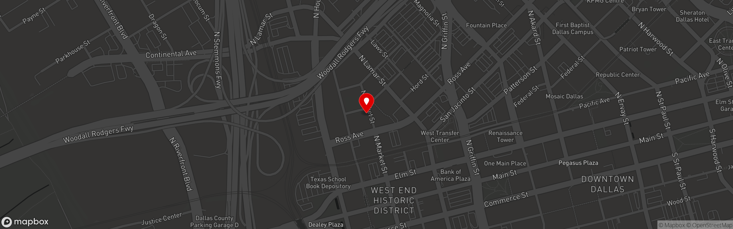 Street map pinning The Liam's Steakhouse in Dallas