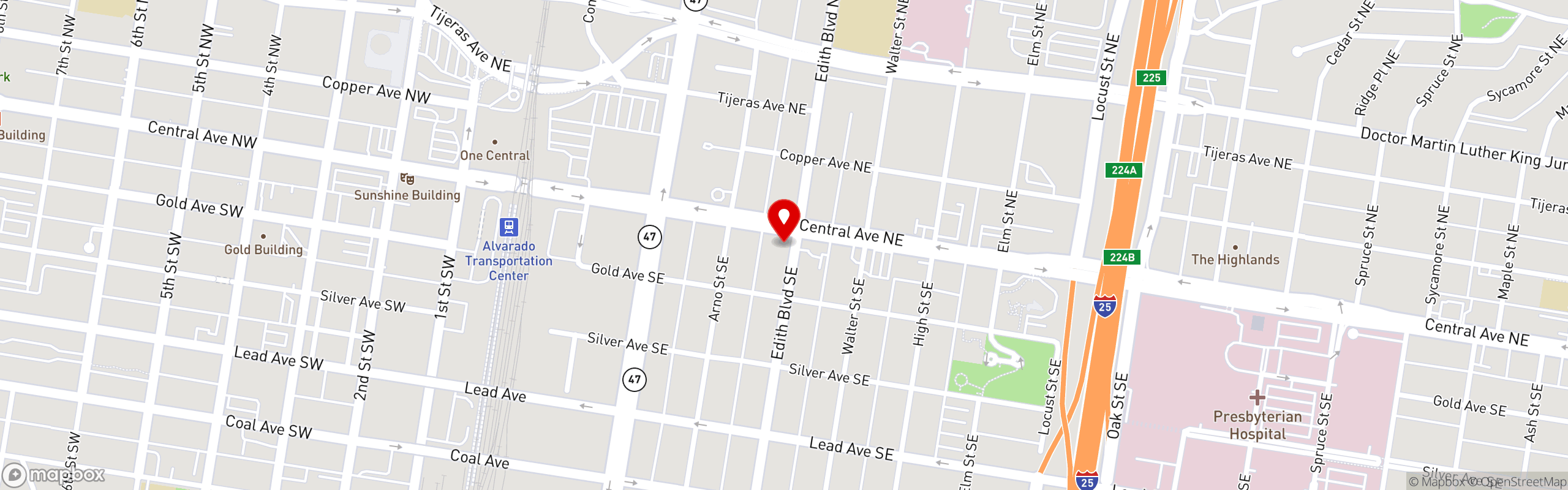 Street map pinning The Artichoke Cafe in Albuquerque