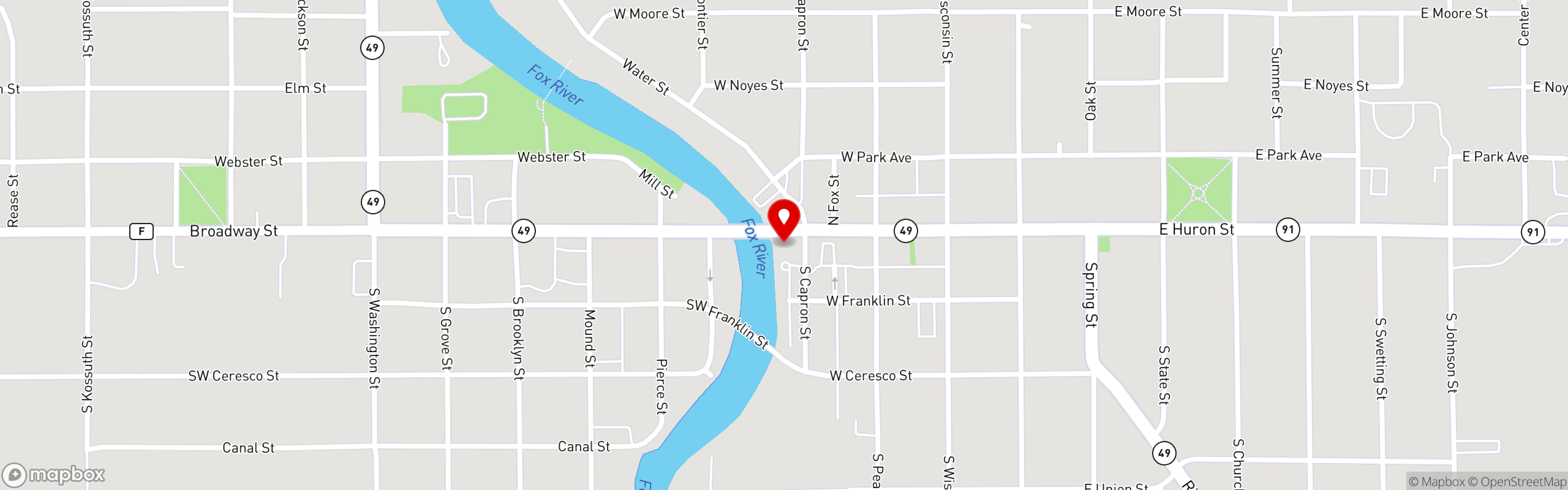 Street map pinning AJ's Riverside in AJ's Riverside