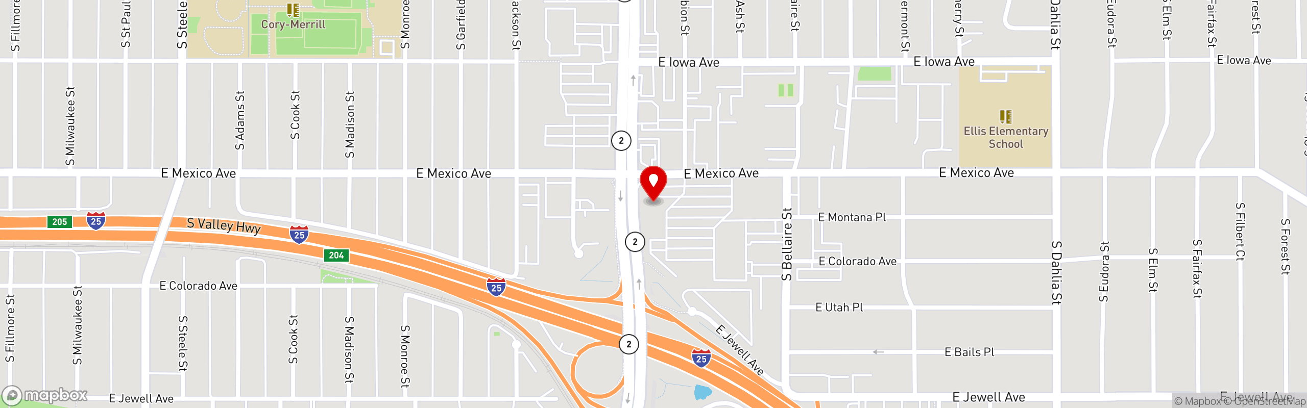 Street map pinning Los Dos Potrillos in Los Dos Potrillos - Denver
