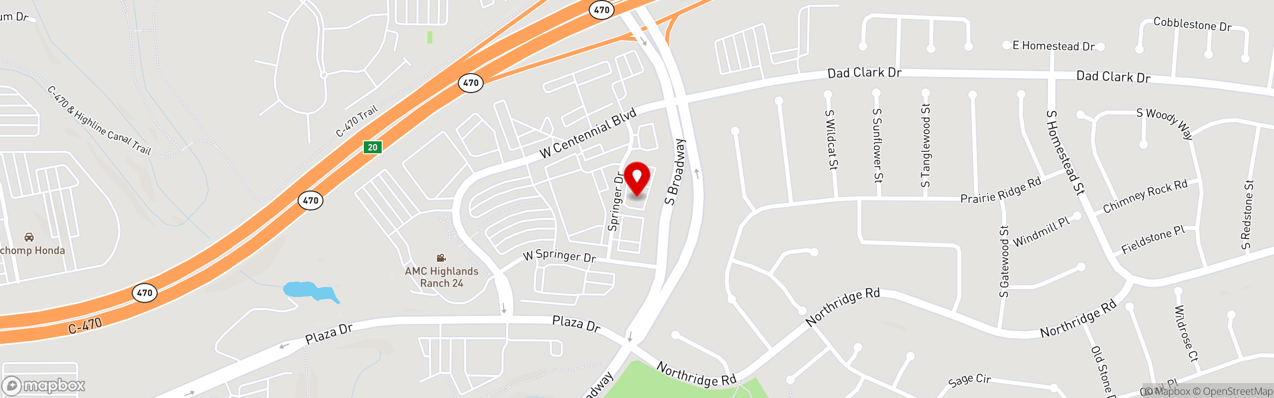Street map pinning Los Dos Potrillos in Highlands Ranch