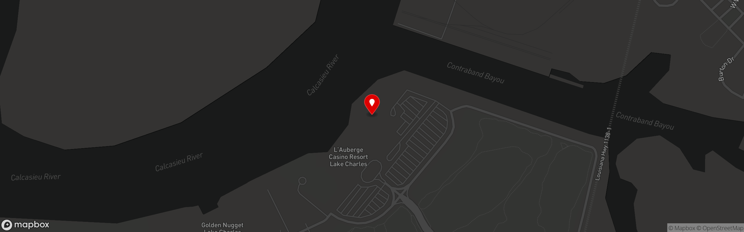 Street map pinning Drago's Seafood Restaurant in L'Auberge Lake Charles