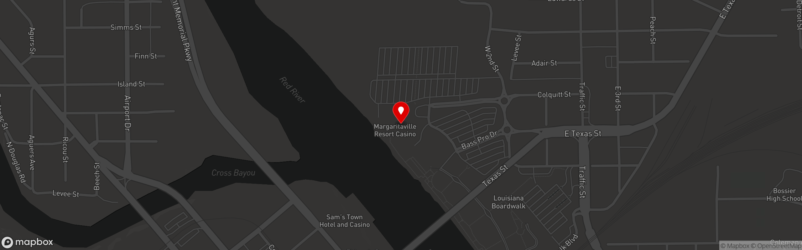 Street map pinning Drago's Seafood Restaurant in Bossier City