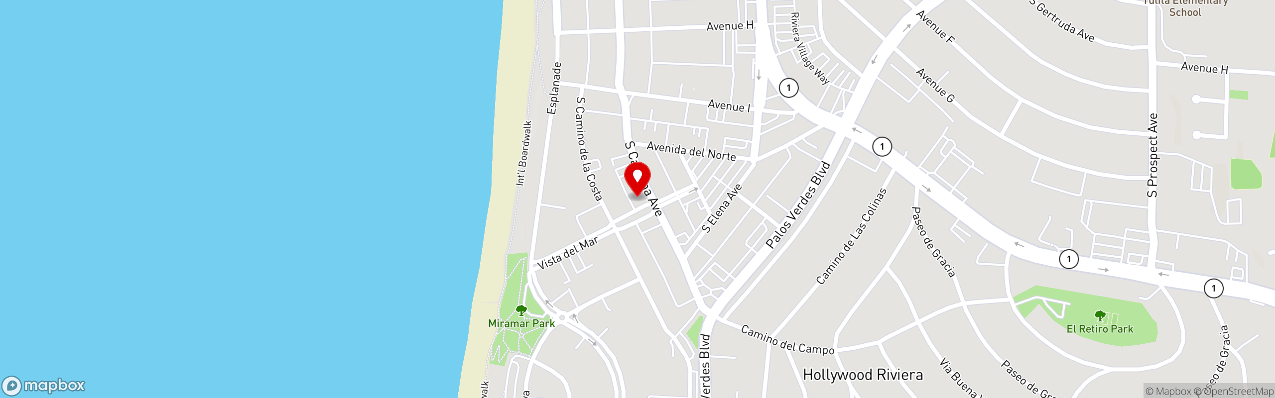 Street map pinning Turquoise Restaurant in Redondo Beach
