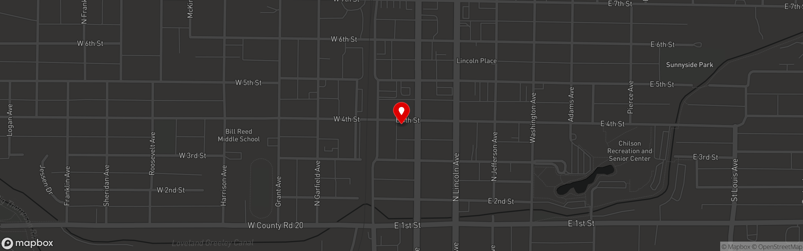 Street map pinning Pourhouse Bar & Grill in Loveland
