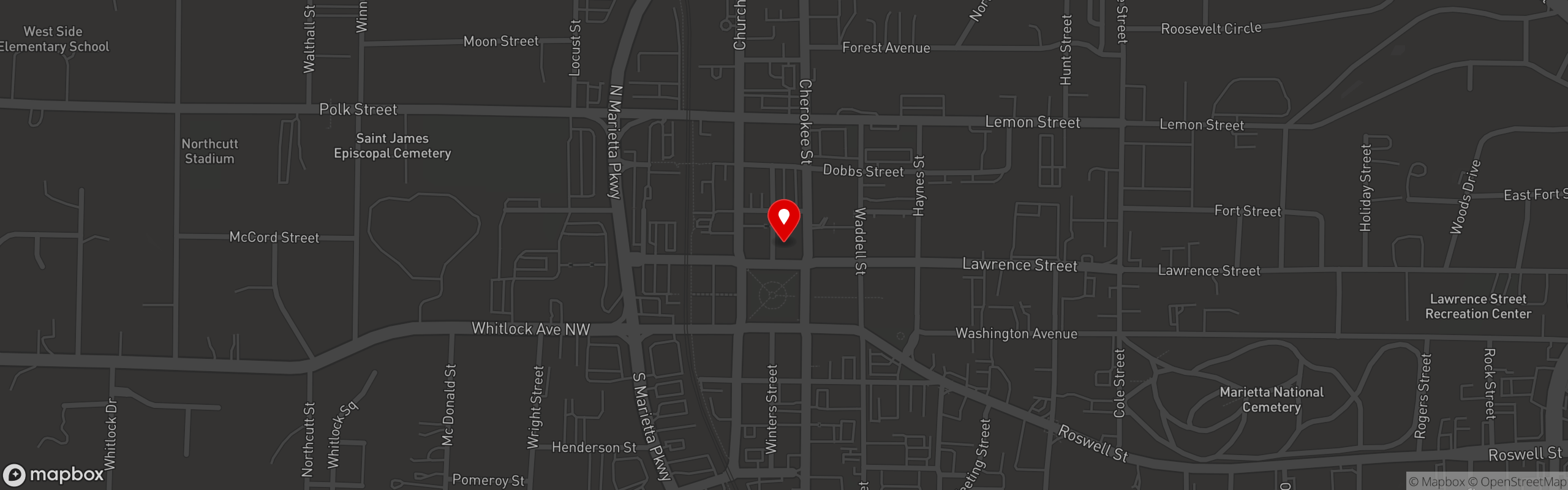 Street map pinning Three Roses Tavern in Three Roses Tavern - Marietta