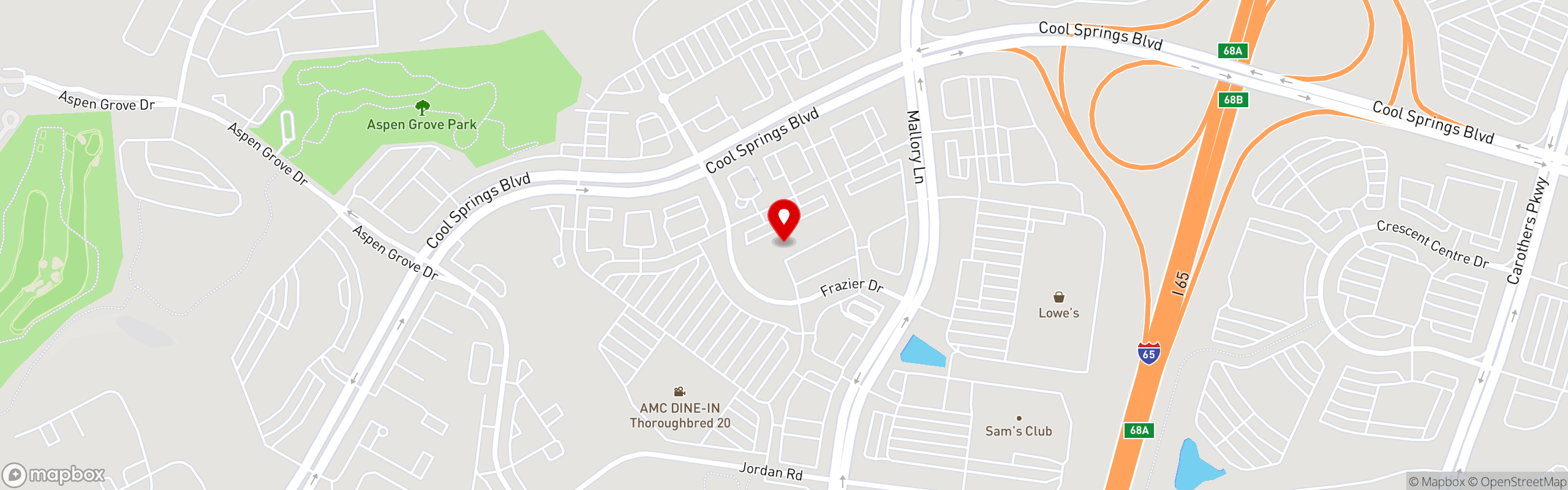 Street map pinning Sperry's Restaurant in Sperry's Cool Springs