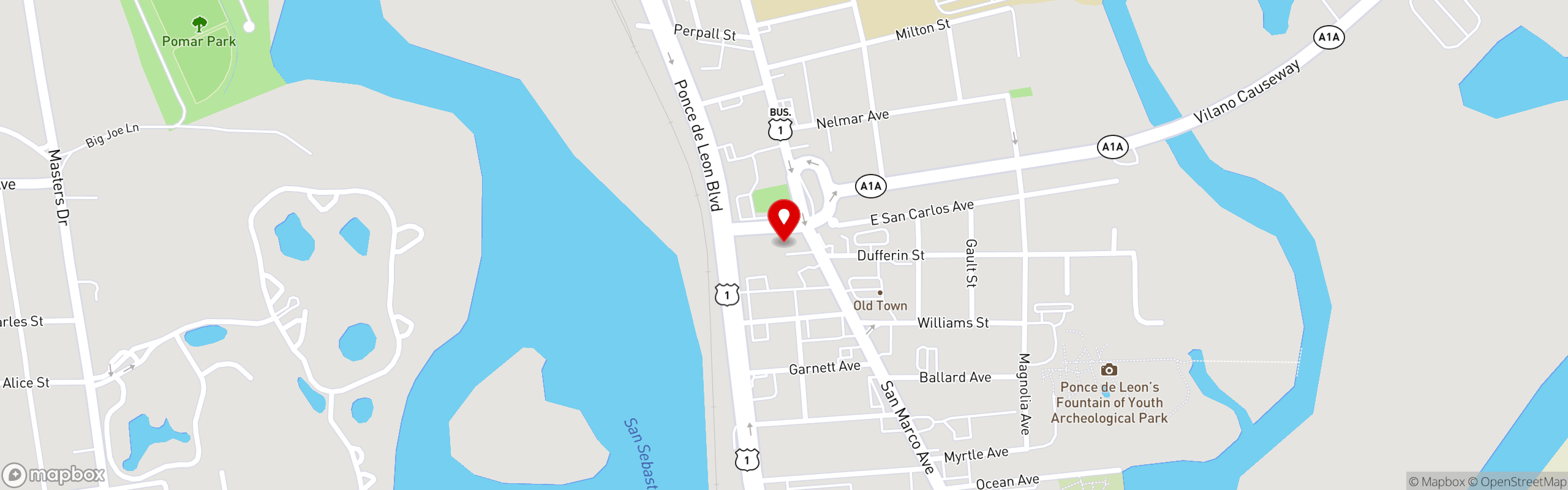 Street map pinning Cortesse's Bistro and Flamingo Room Piano Bar in St. Augustine