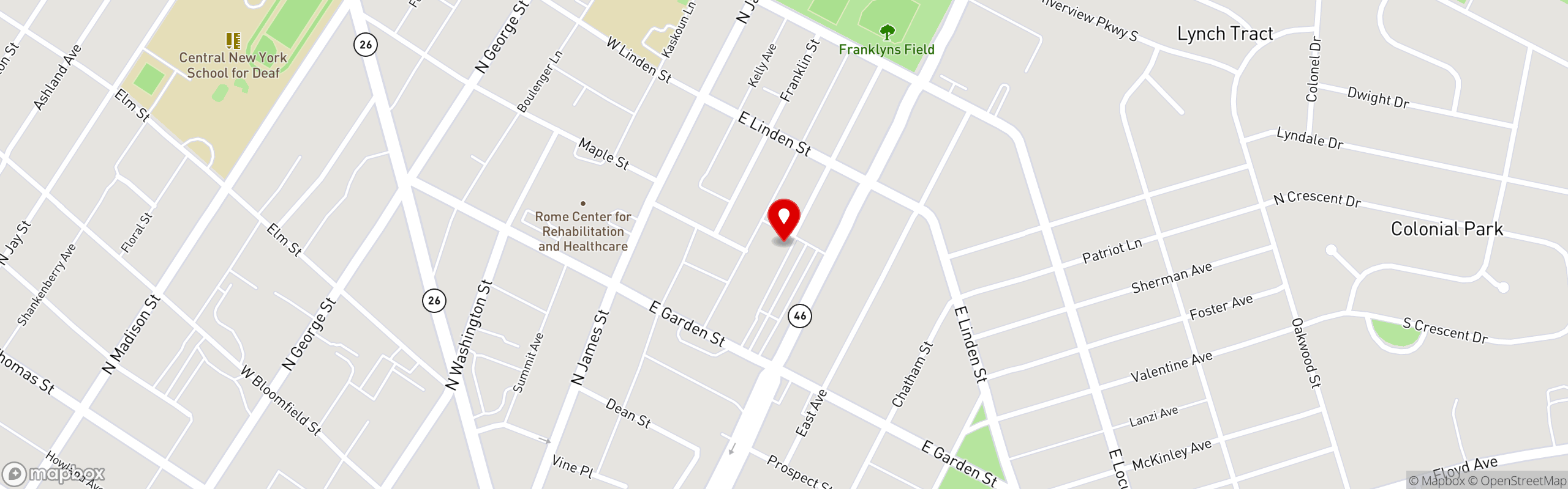 Street map pinning Teddy's in Teddy's