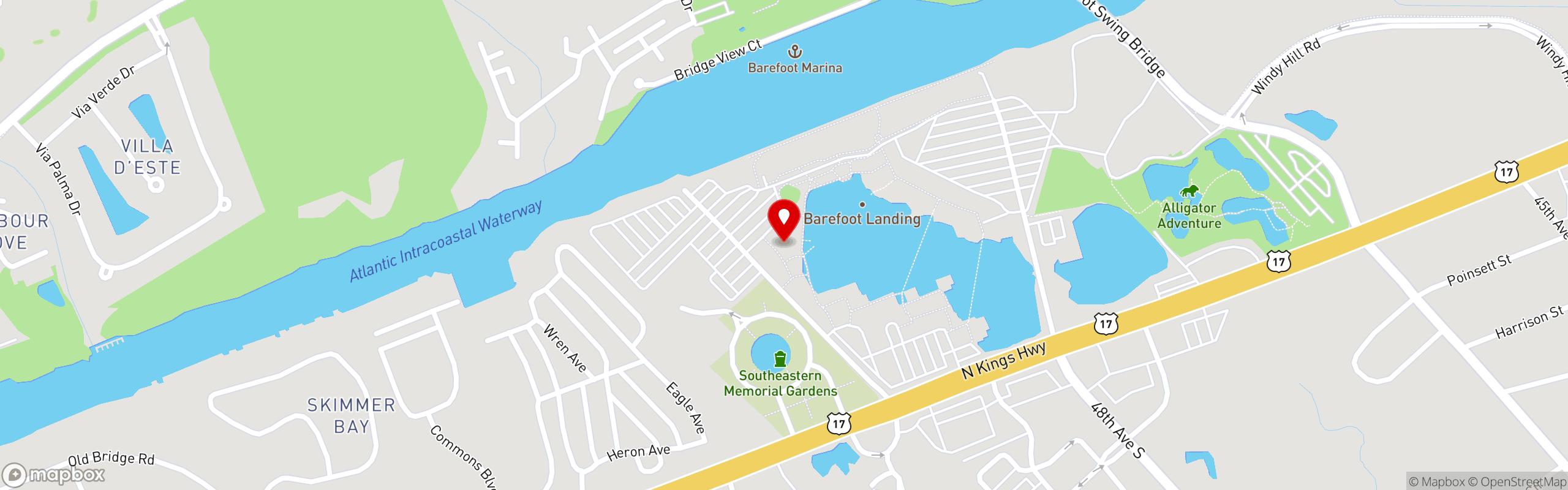 Street map pinning Crooked Hammock Brewery in North Myrtle Beach, SC