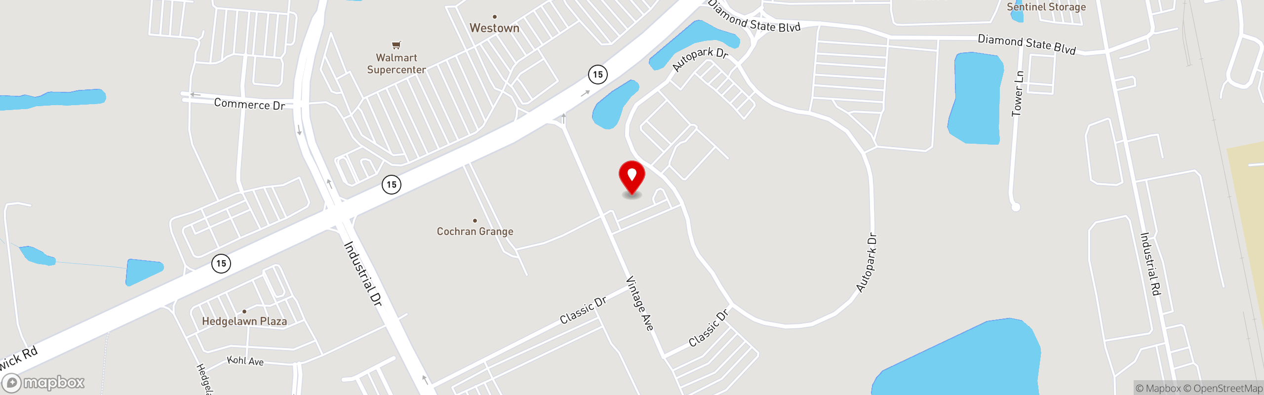 Street map pinning Crooked Hammock Brewery in Middletown, DE