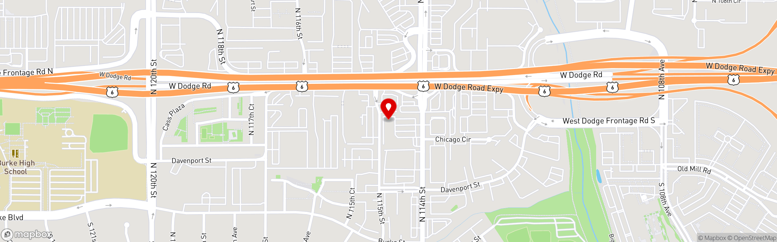Street map pinning Fernando's Omaha in 114TH & Dodge