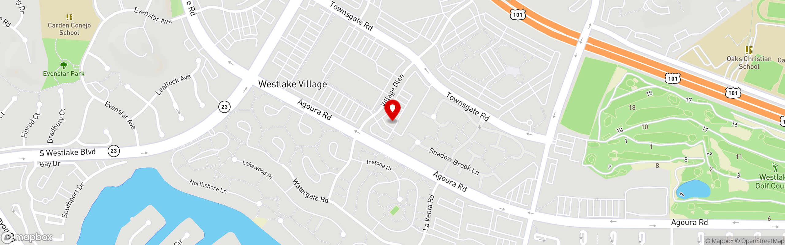 Street map pinning E⁺ MON Sushi in Westlake Village