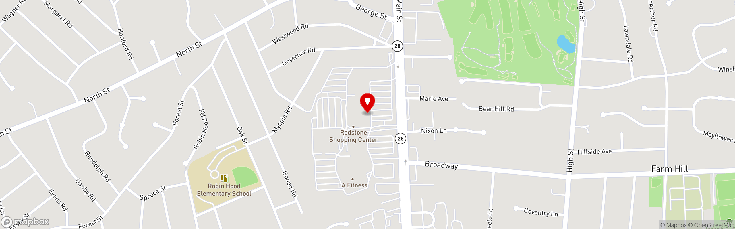 Street map pinning Evviva Trattoria in Stoneham, MA