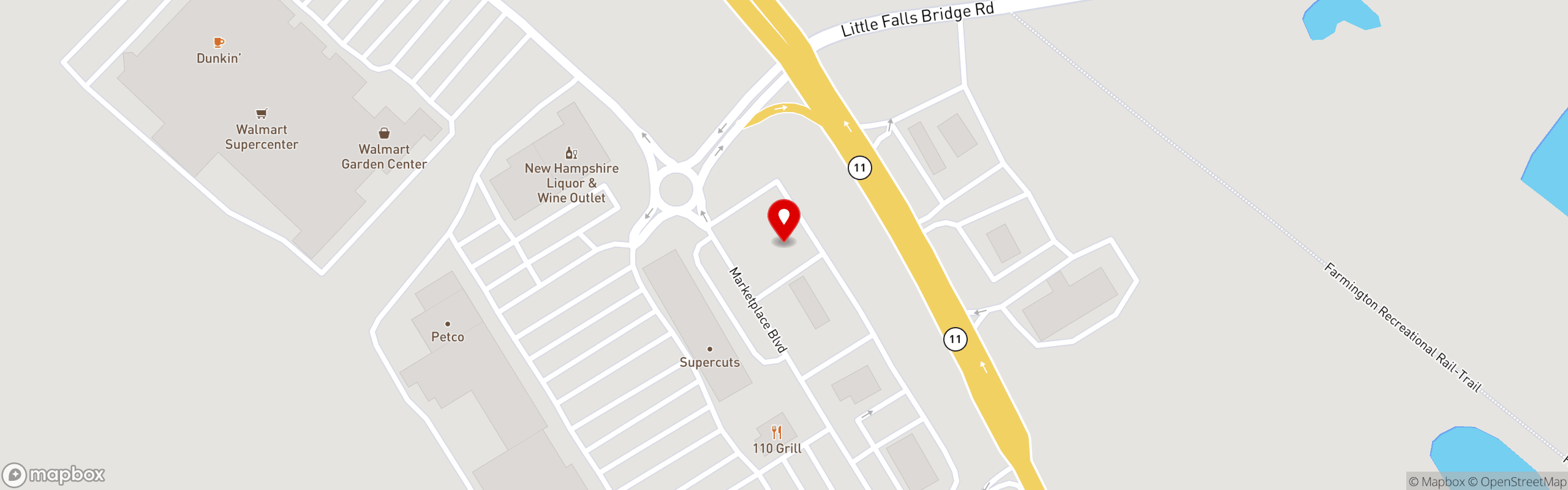 Street map pinning Evviva Trattoria in Rochester, NH