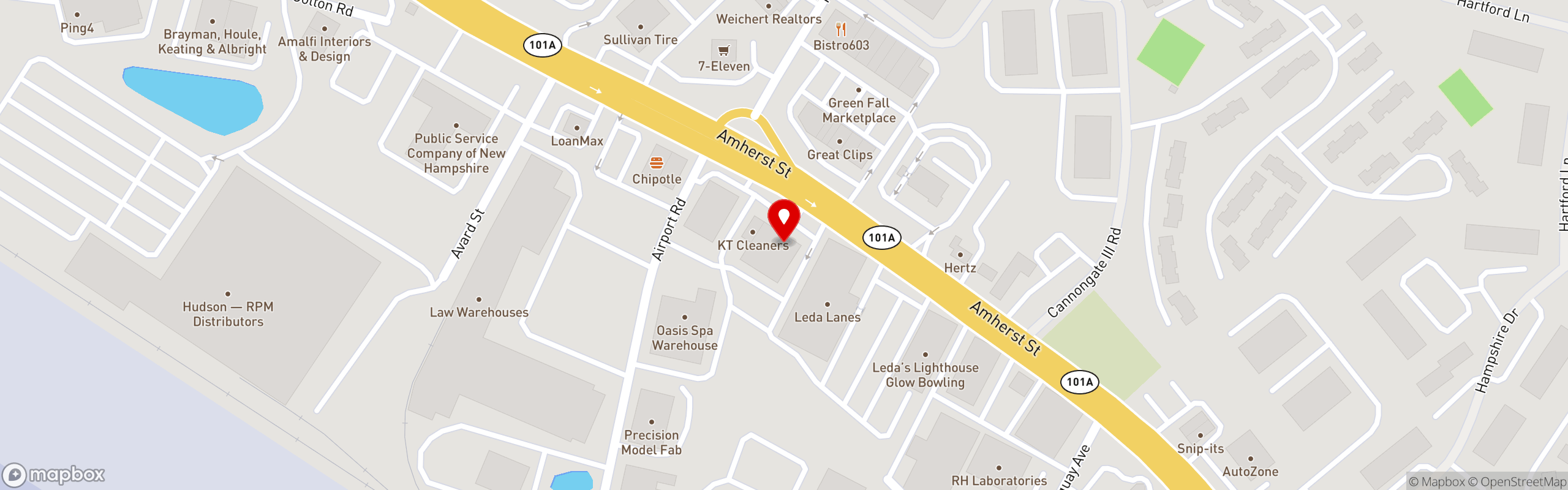 Street map pinning Evviva Trattoria in Nashua, NH