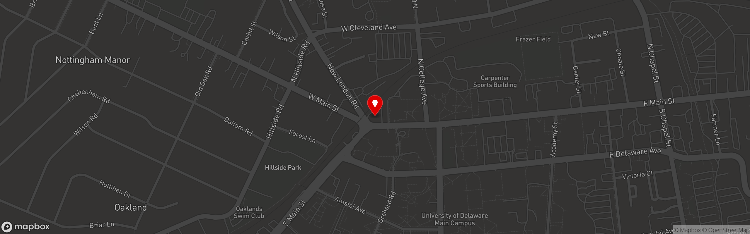 Street map pinning Deer Park Tavern in Newark, DE