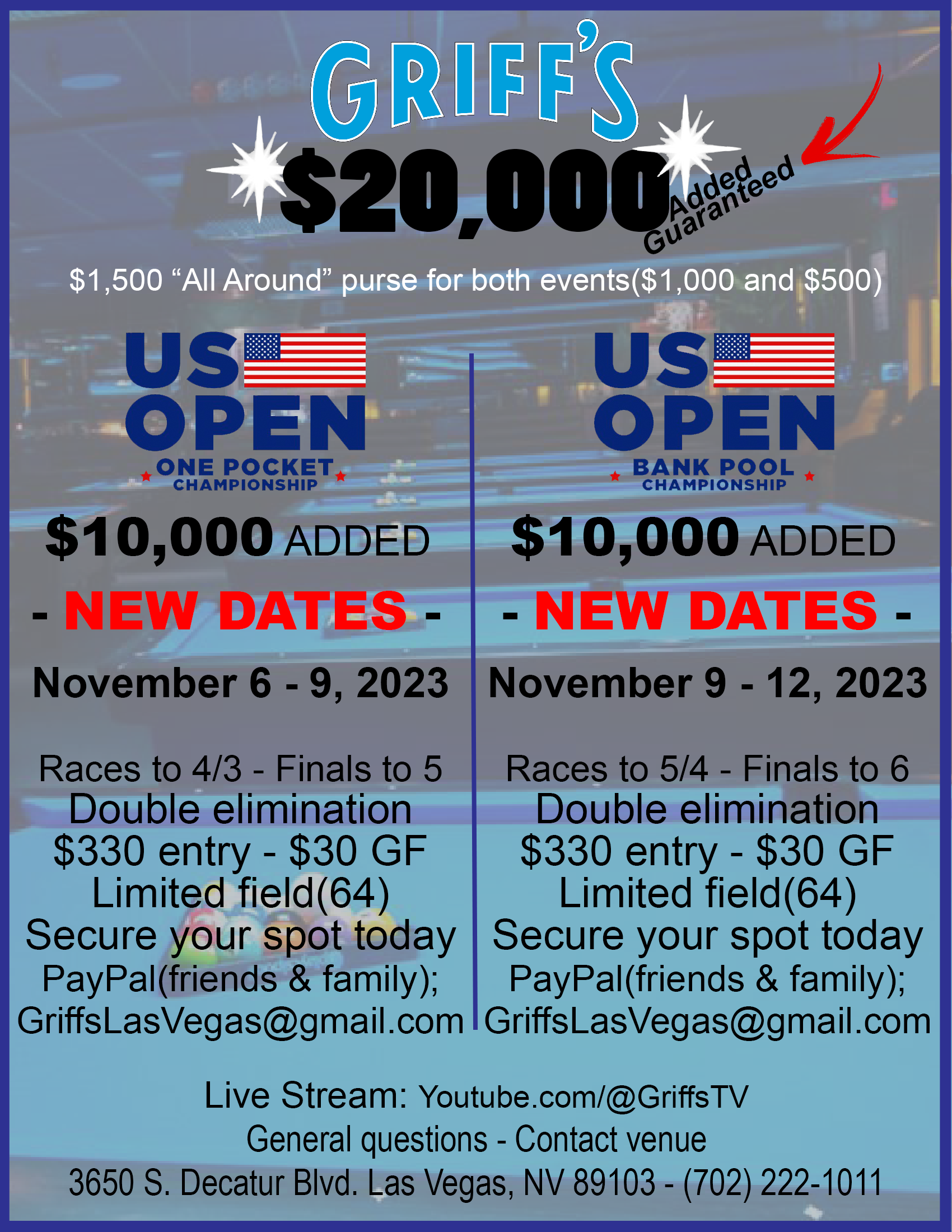 The Megalodon $1,000 Entry 699 & Under 10 Ball Bar Table Championship -  Griff's Bar & Billiards - Las Vegas, NV