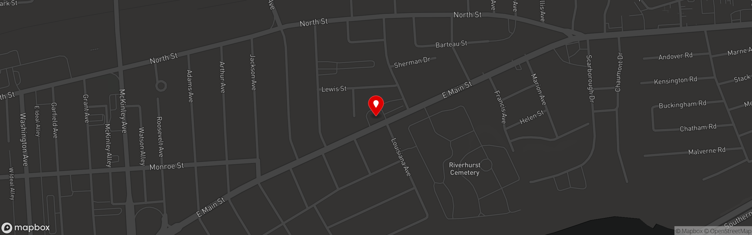 Street map pinning Tony's Italian Grill in Tony's Italian Grill