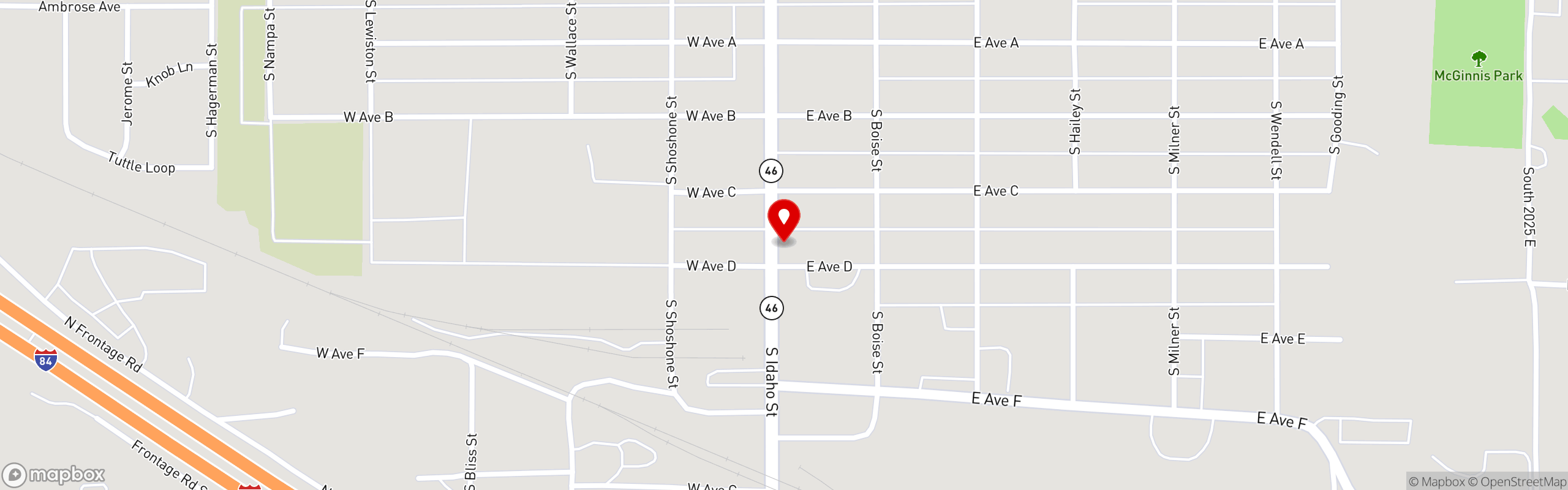 Street map pinning Papa Kelsey's Pizza & Subs in Wendell, ID