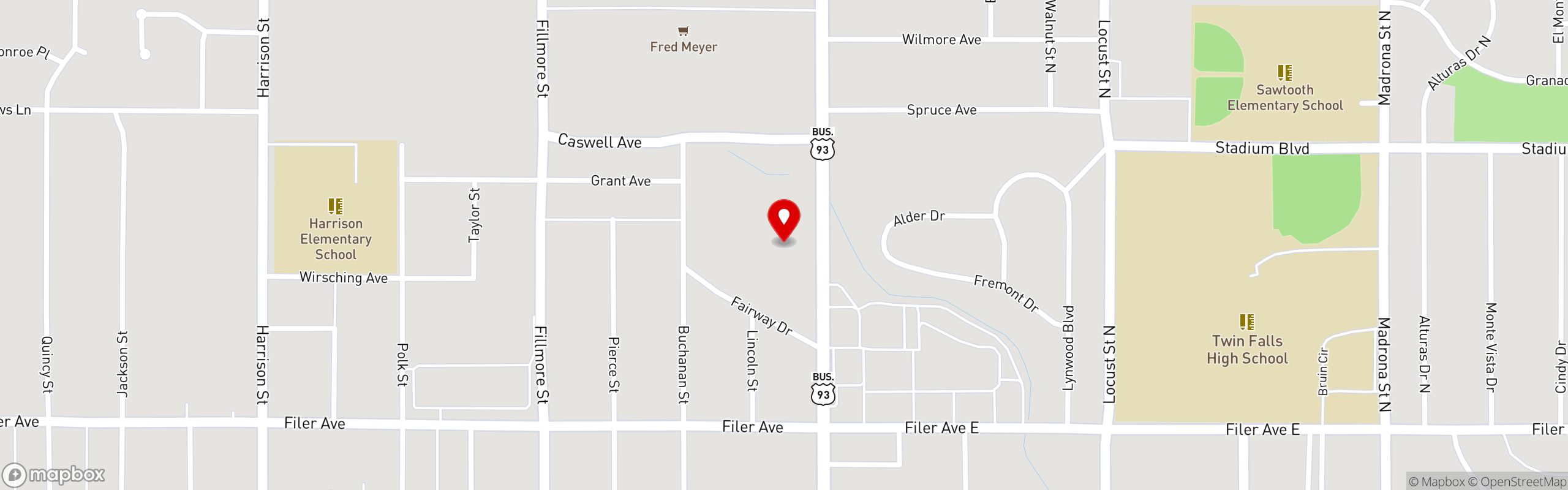 Street map pinning Papa Kelsey's Pizza & Subs in Blue Lakes Blvd Location