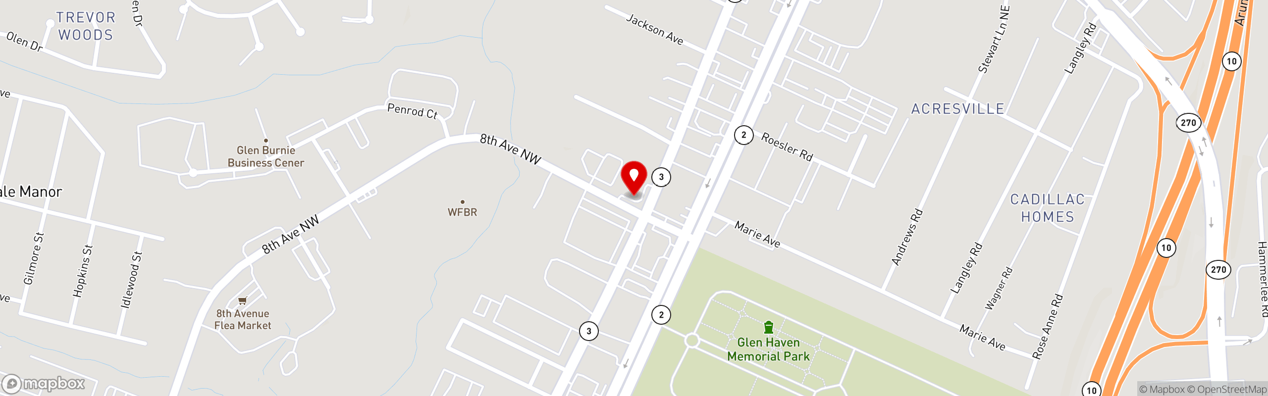 Street map pinning Judy's Island Grill in Judy's Island Grill: Glen Burnie