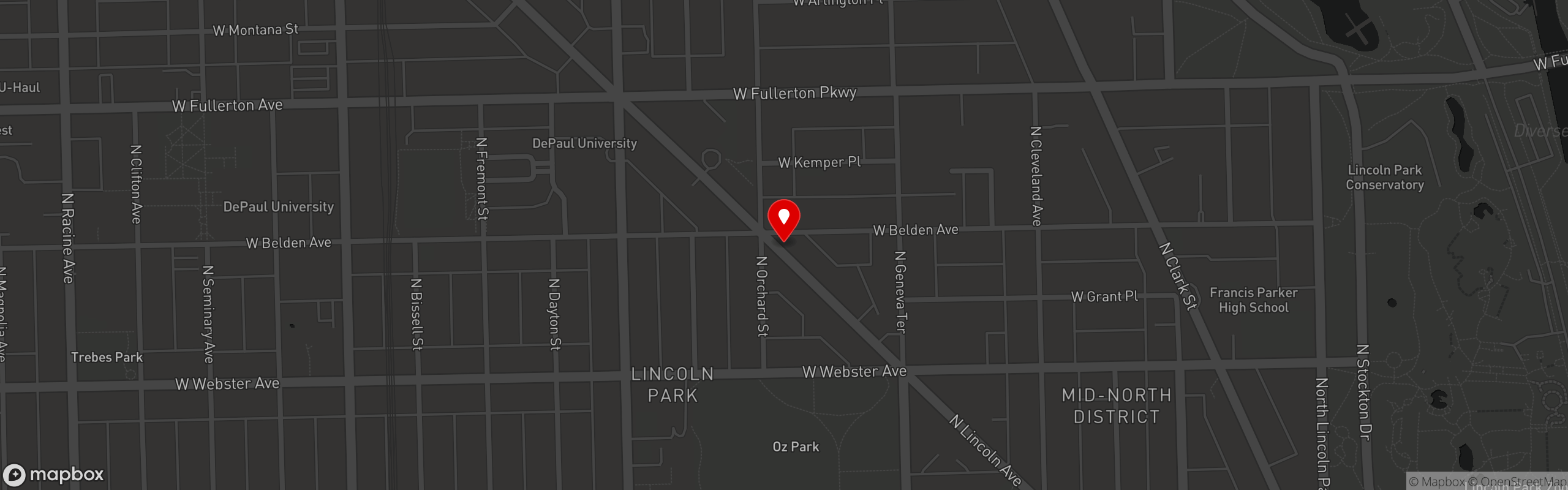 Street map pinning Lunch Heroes in Lincoln Park