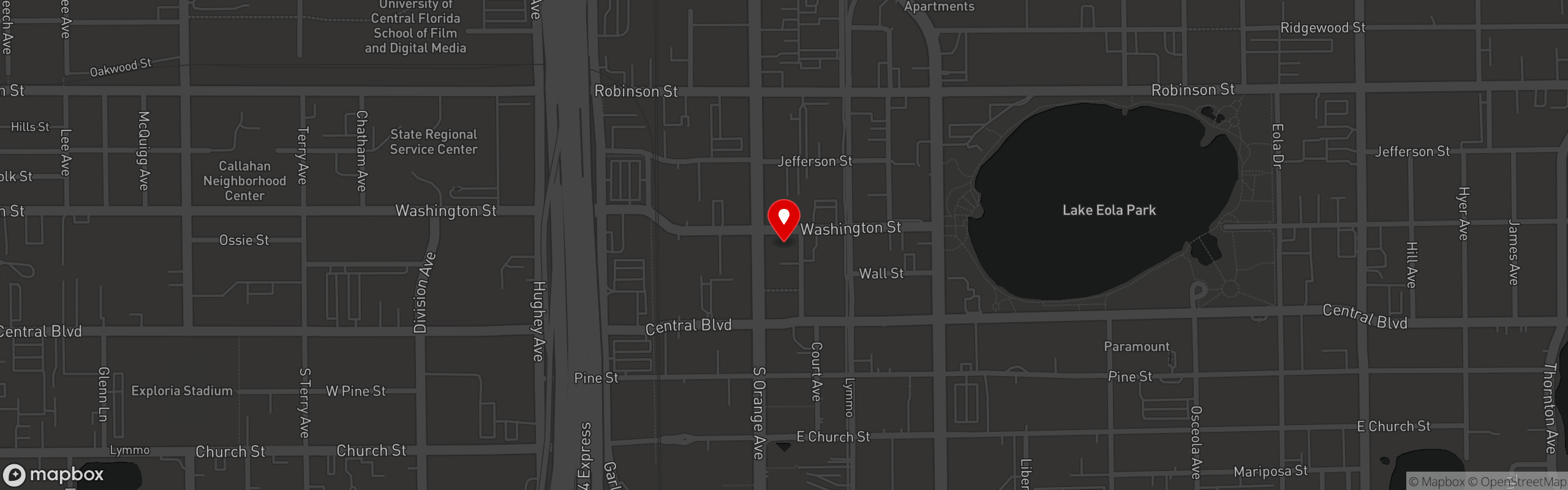 Street map pinning Loading Zone Philly Steaks in Downtown Orlando