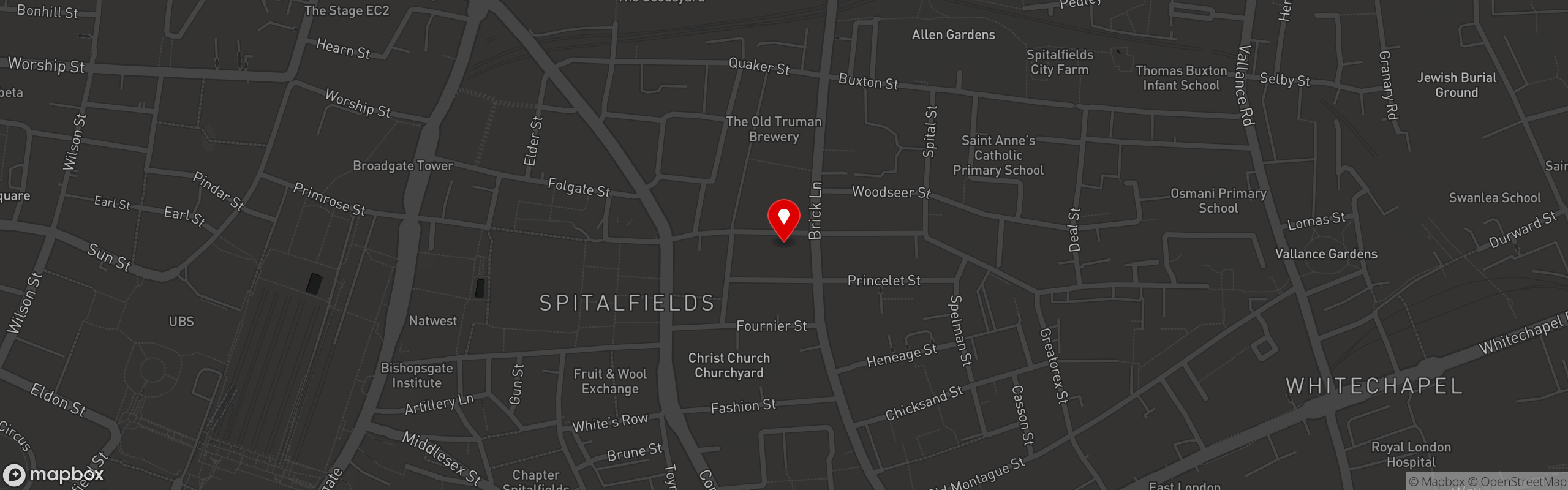 Street map pinning Three Rounds Tavern in Three Rounds Tavern - Hanbury Street
