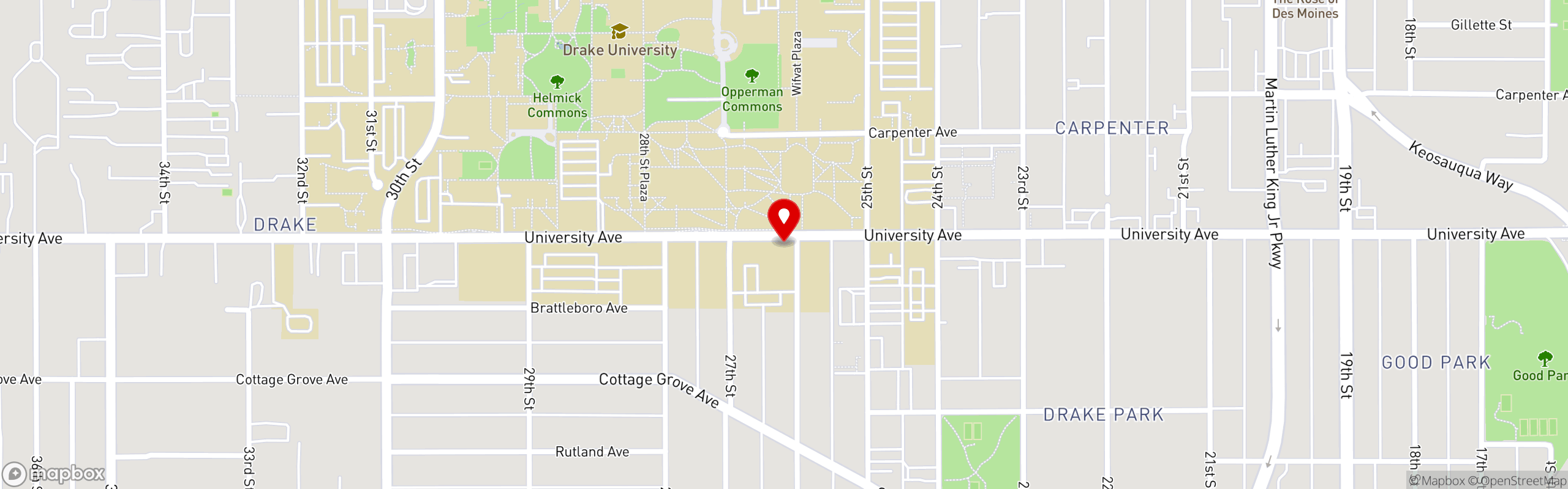 Street map pinning Fernando's Mexican Grill in University Ave. Location