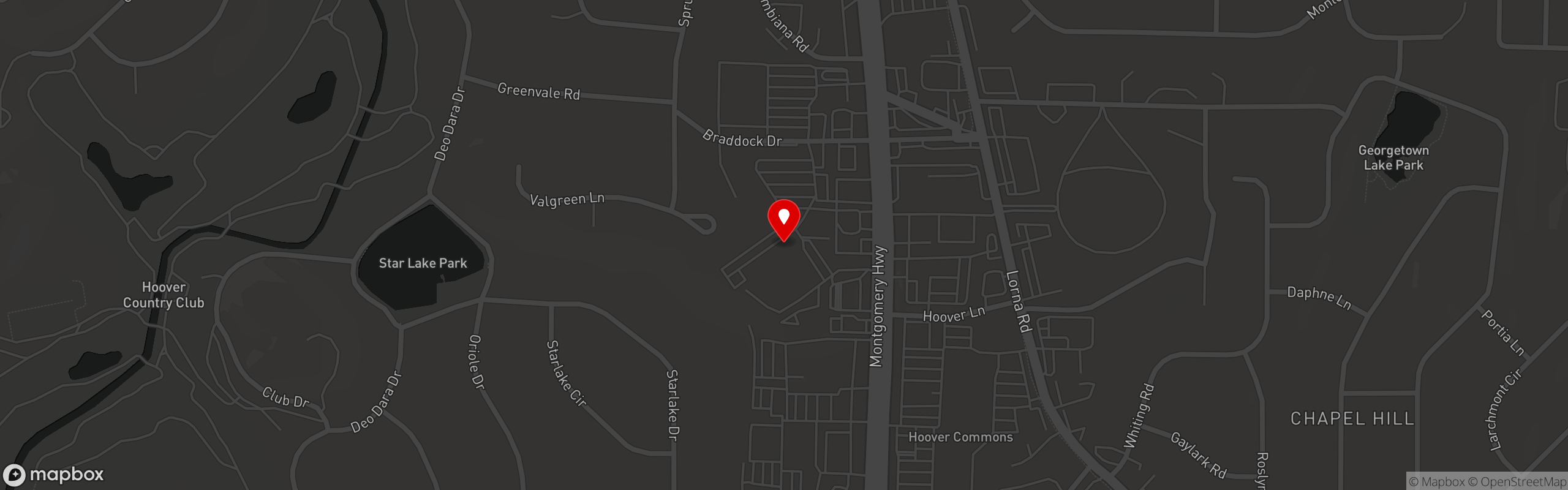 Street map pinning La Fiesta in Hoover, AL