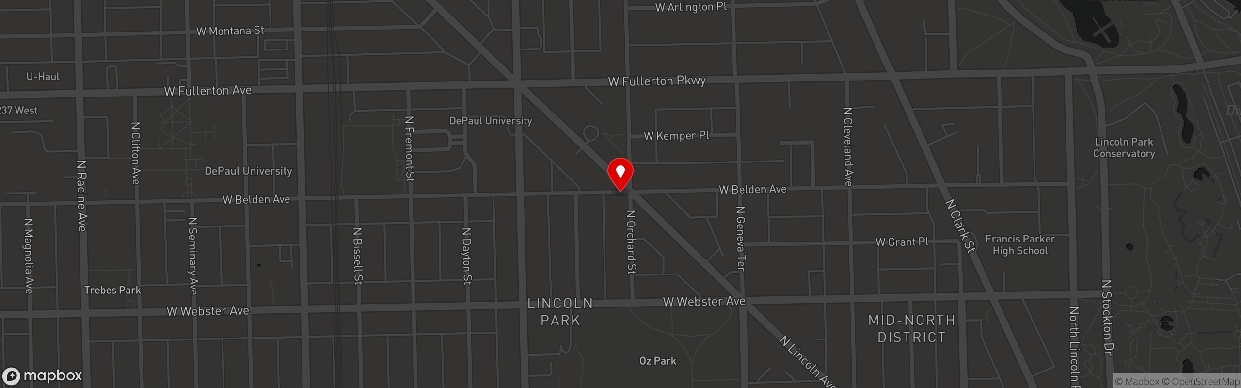 Street map pinning Johnny's Beef & Gyros in Lincoln Park