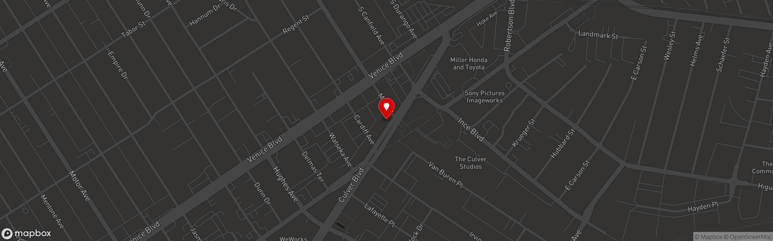Street map pinning Burger Academy in Culver City