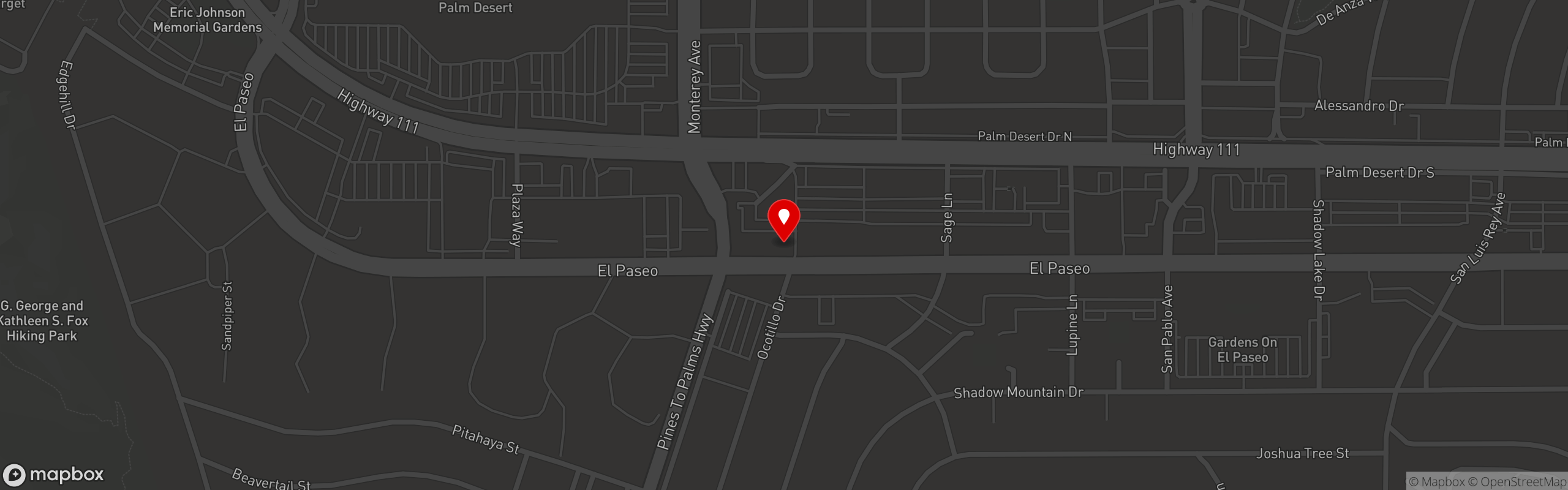 Street map pinning Burger Academy in Palm Desert