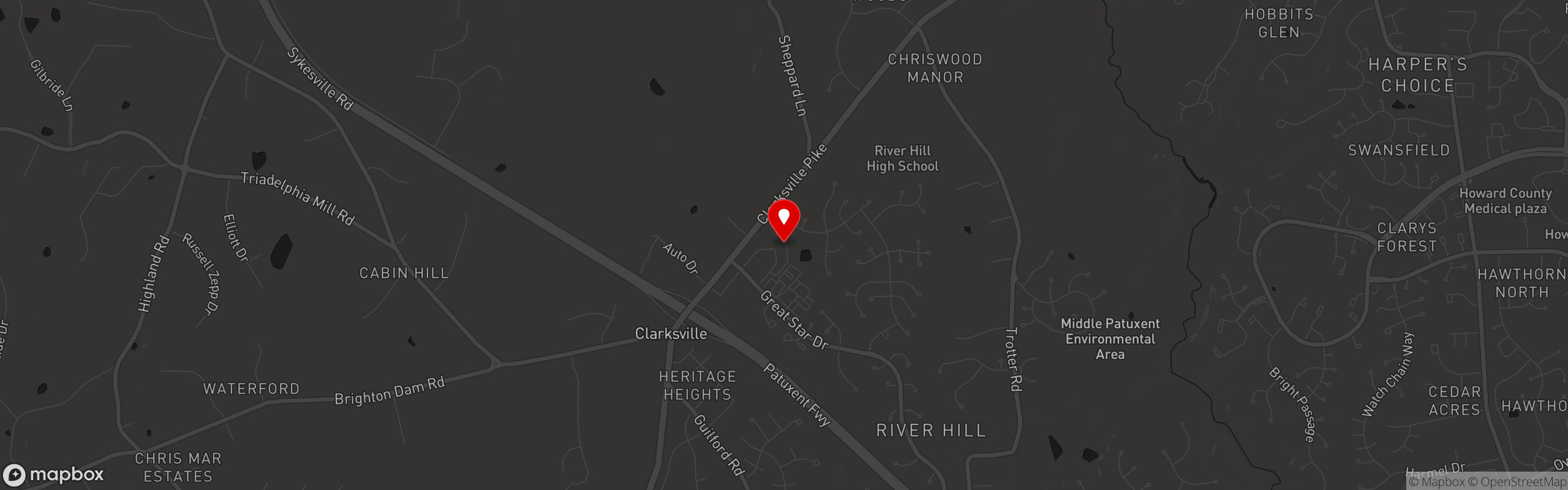 Street map pinning River Hill Grill in River Hill Grill