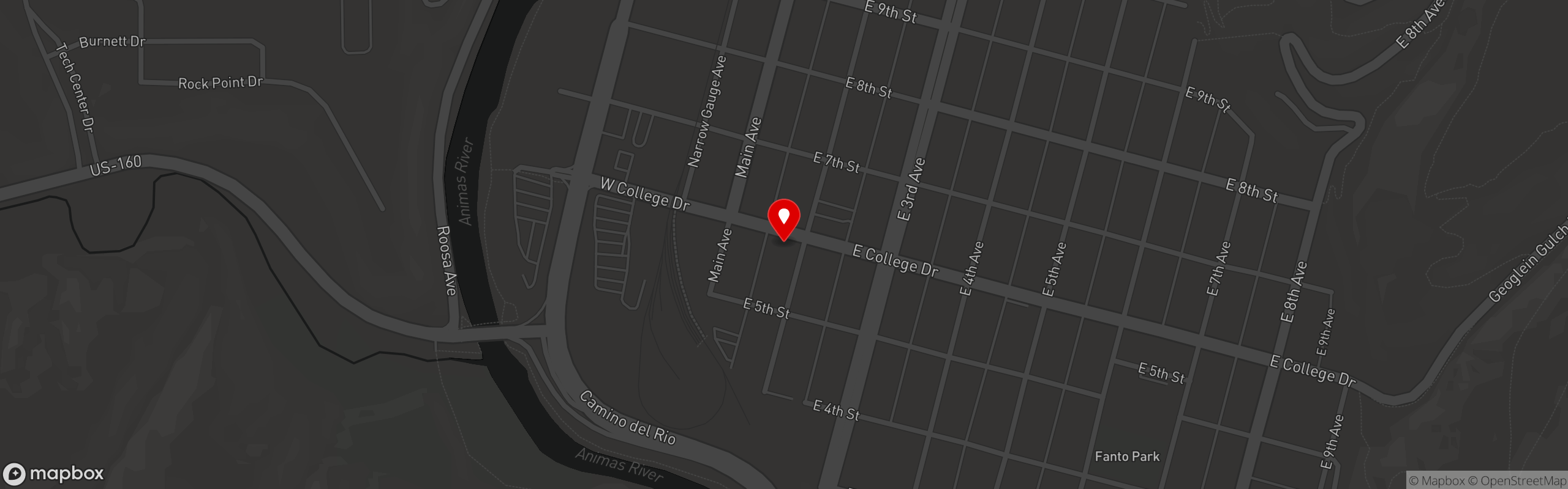 Street map pinning Mamma Silvia's Italian Kitchen in Historic Downtown Durango