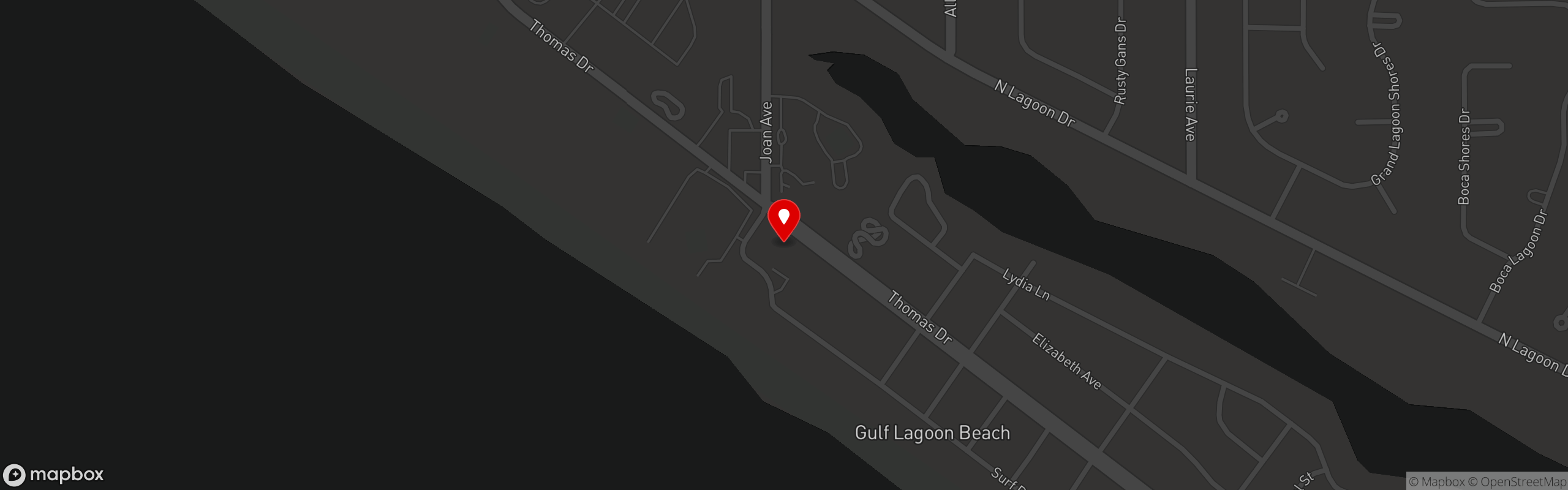 Street map pinning Bricks & Barley Pizza in Thomas Dr