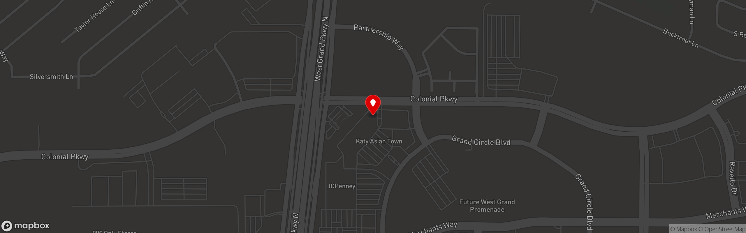 Street map pinning Phat Eatery in Katy