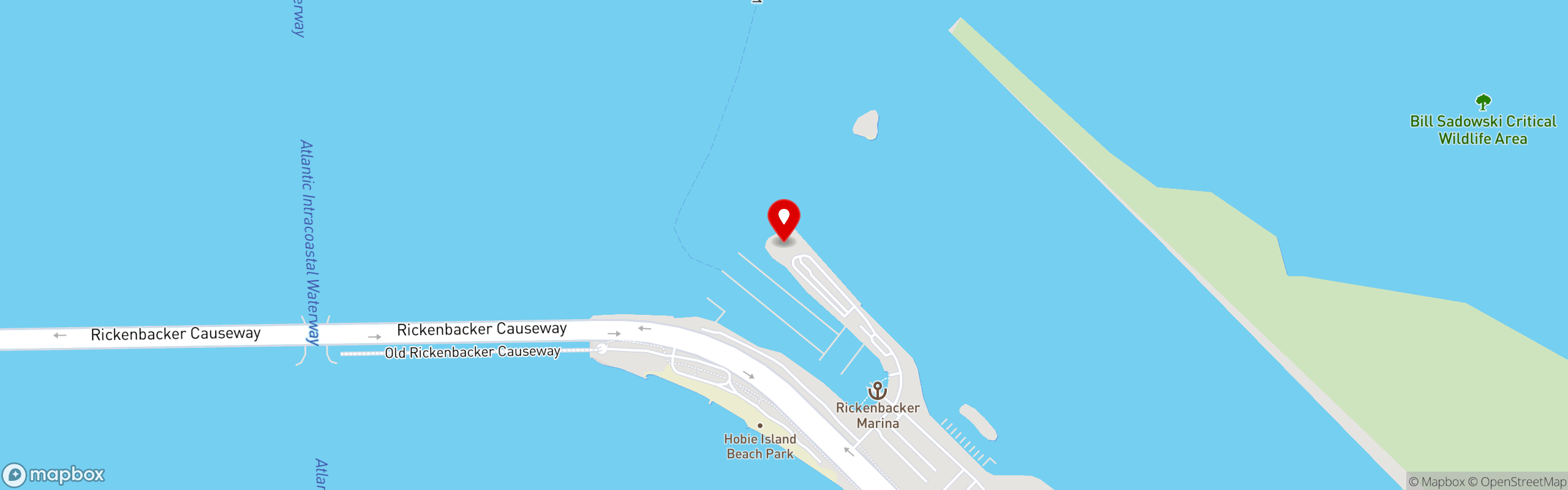 Street map pinning Rusty Pelican Miami in Miami