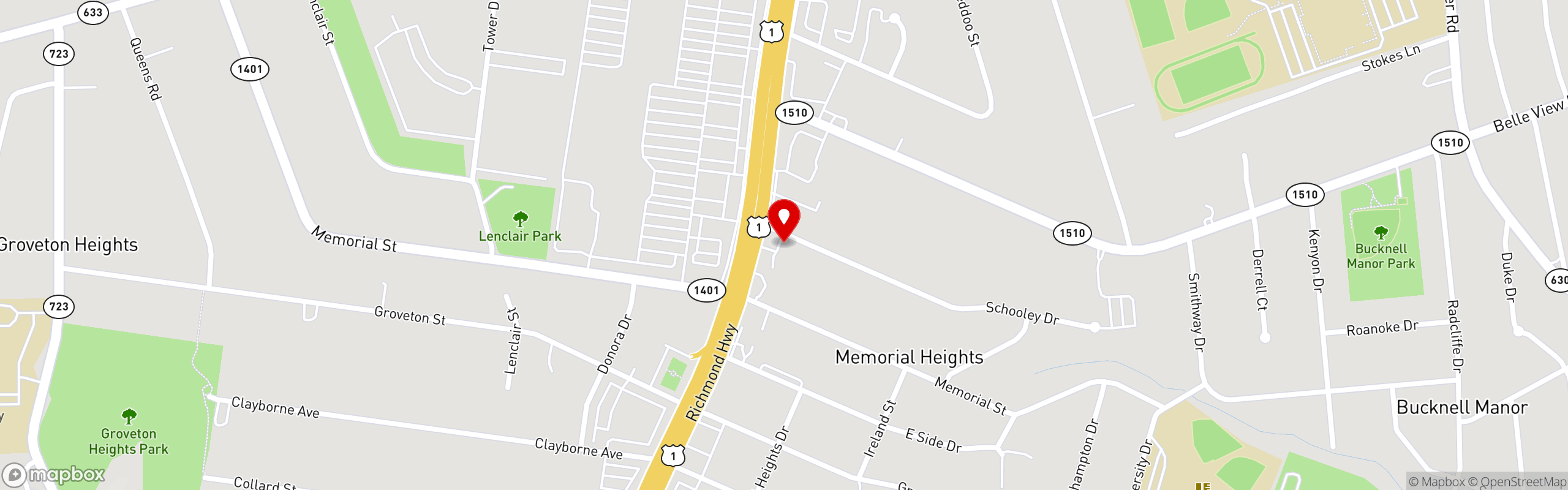 Street map pinning Ruby's Jamaican Kitchen in Alexandria