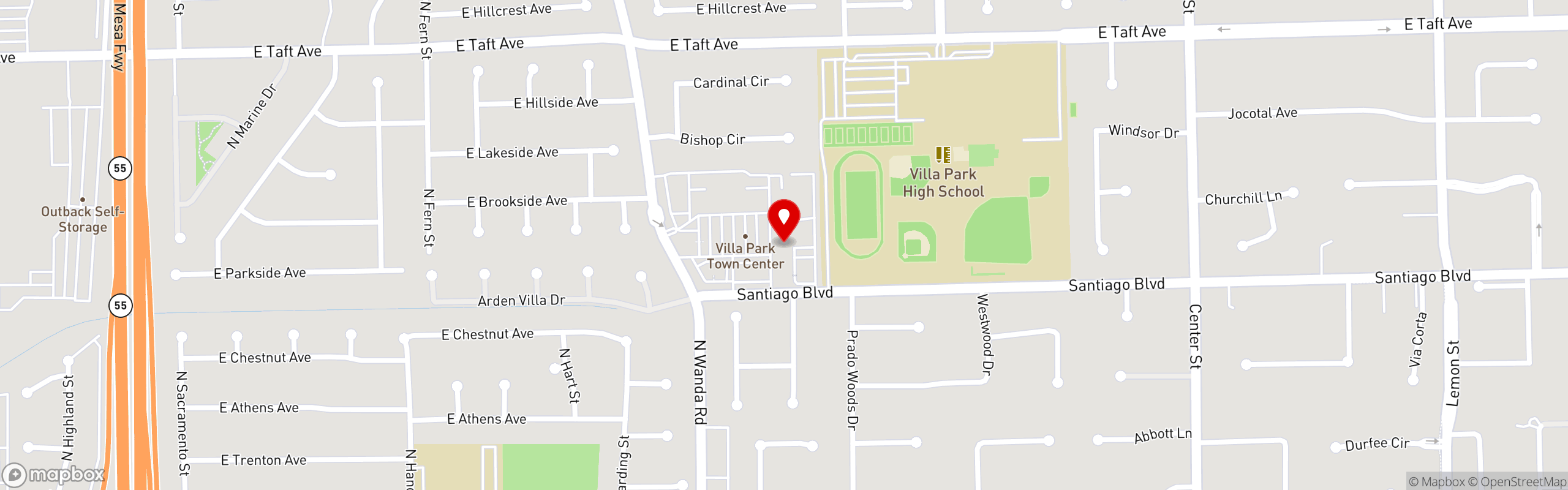Street map pinning Rockwell's Bakery in Villa Park