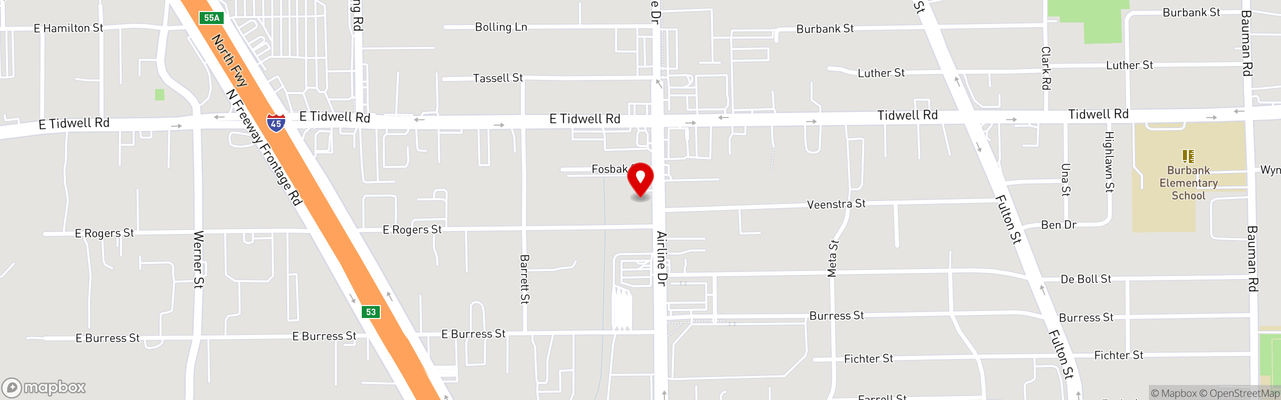 Street map pinning Arandas Bakery in Airline & Tidwell