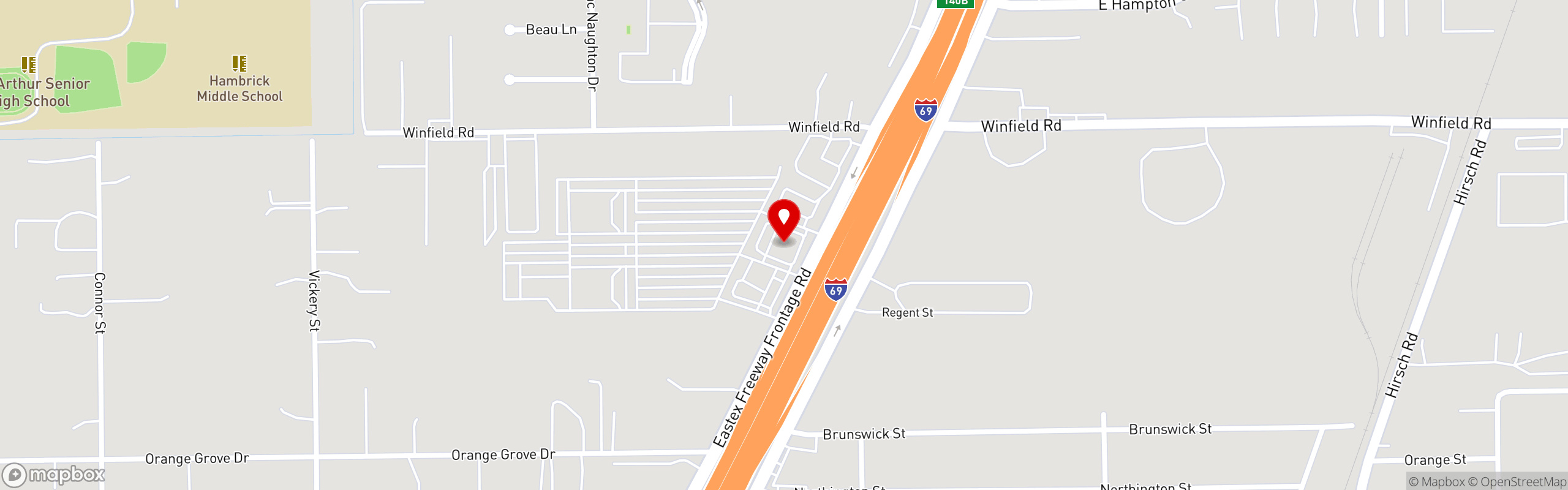 Street map pinning Arandas Bakery in 59 North & Aldine Mail Rd