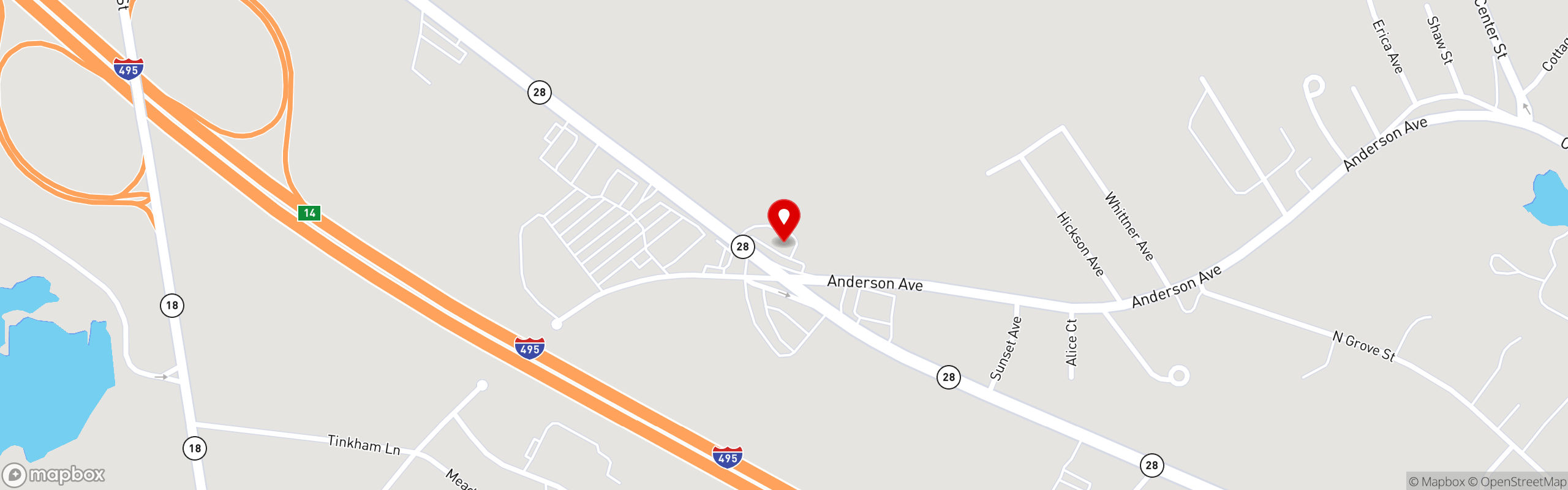 Street map pinning Harry's Bar & Grille in Middleborough, MA